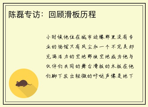 陈磊专访：回顾滑板历程